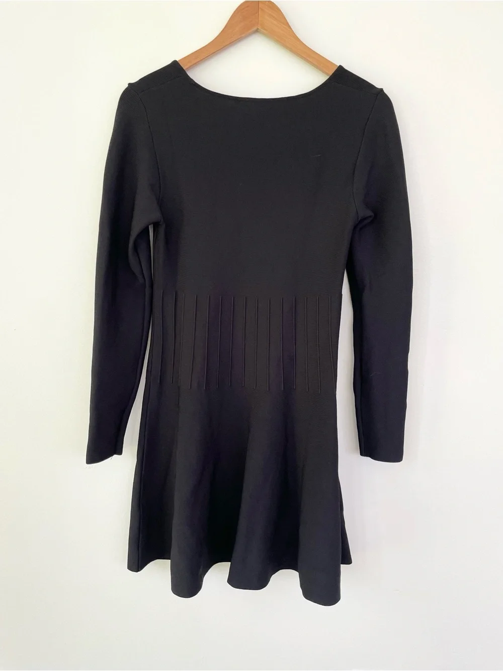 STAUD Deora Ribbed-Knit Mini Dress in Black L Large Long Sleeve Fit & Flare $325 - Picture 8 of 11